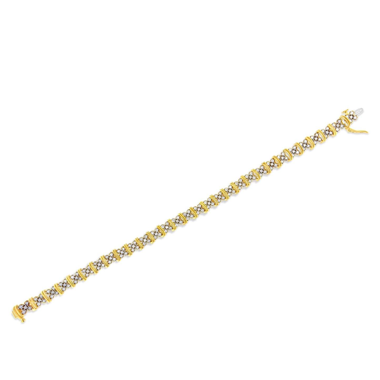 10K Yellow Gold Plated Diamond Cluster Bracelet