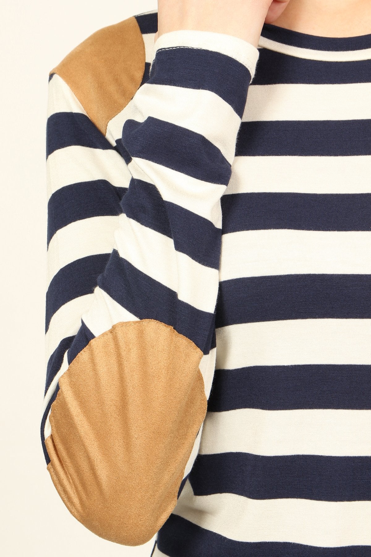 Striped Suede Patch Long Sleeve Top