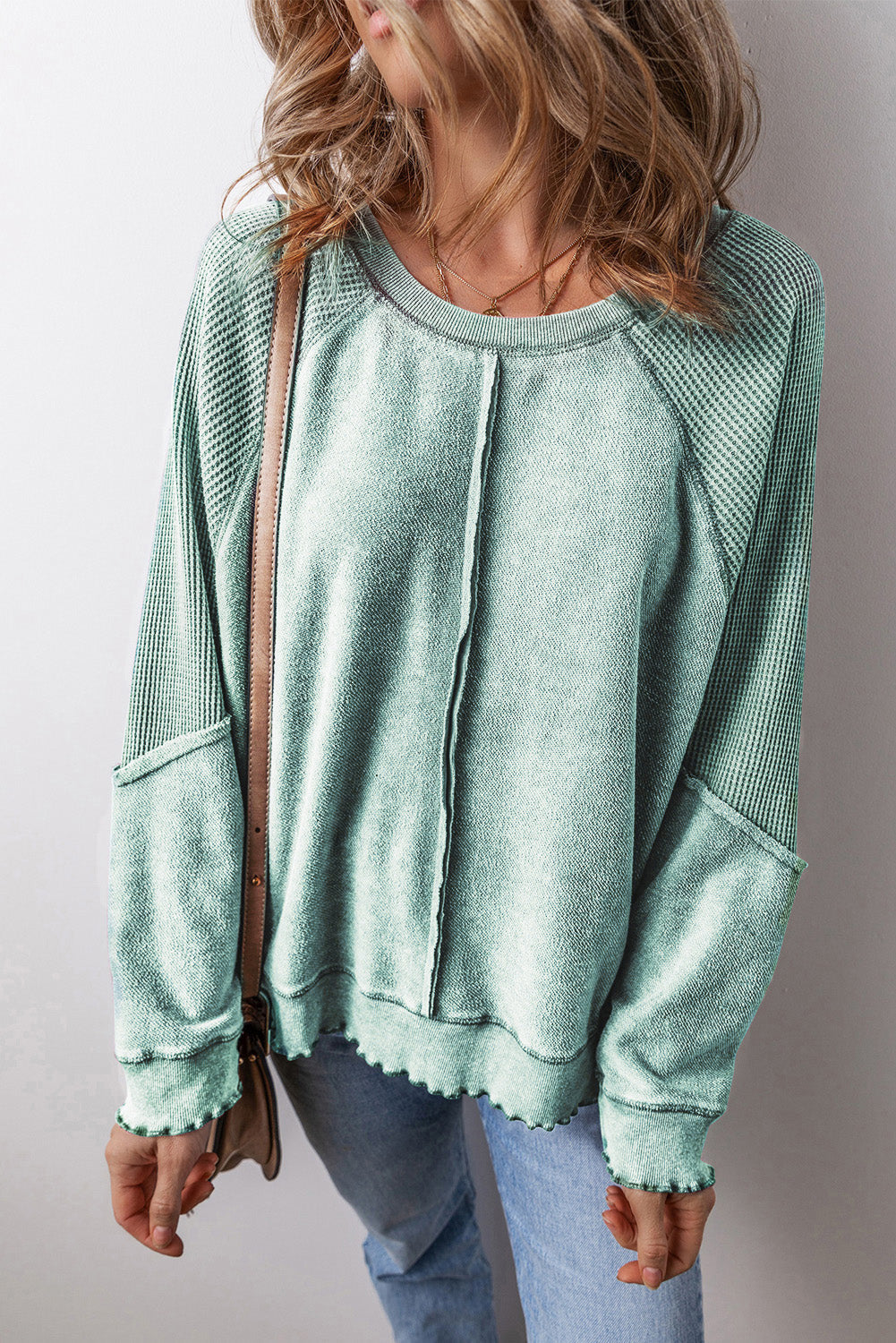 Jolie Waffle Knit Raglan Sweatshirt