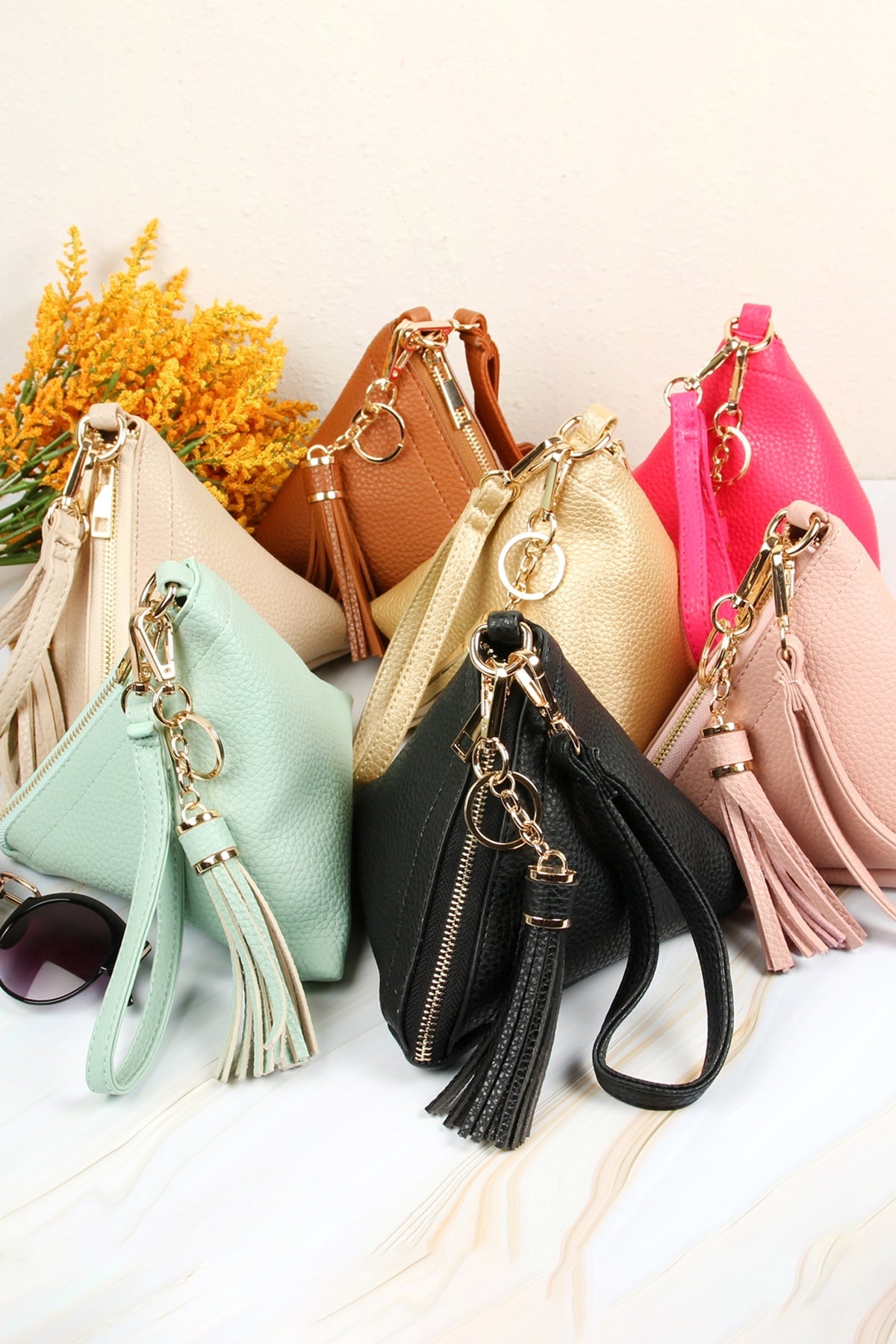 Pyramid Tassel Wristlet Bag