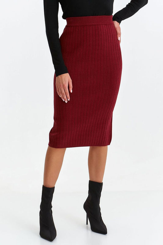 Ribbed Knit Pencil Skirt – Burgundy