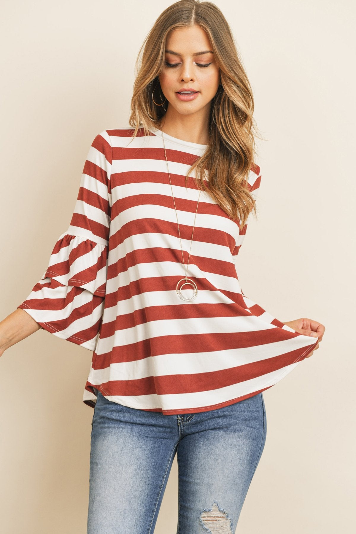 Stripes Ruffle Sleeve Tunic