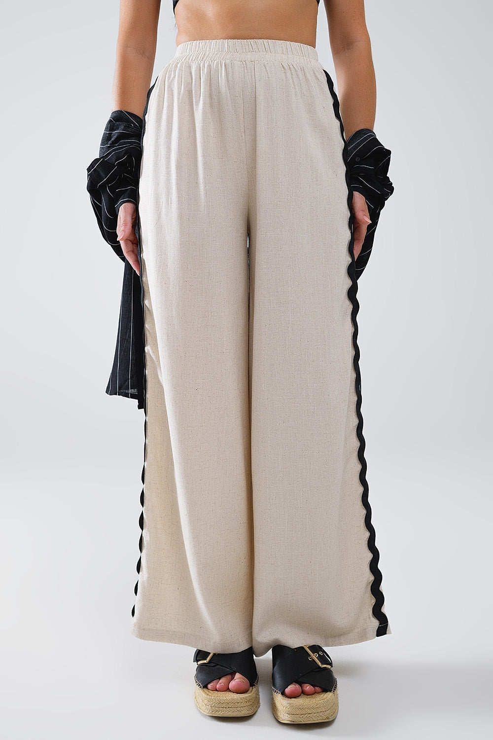 Boho Breeze Scallop Trim Linen Pants