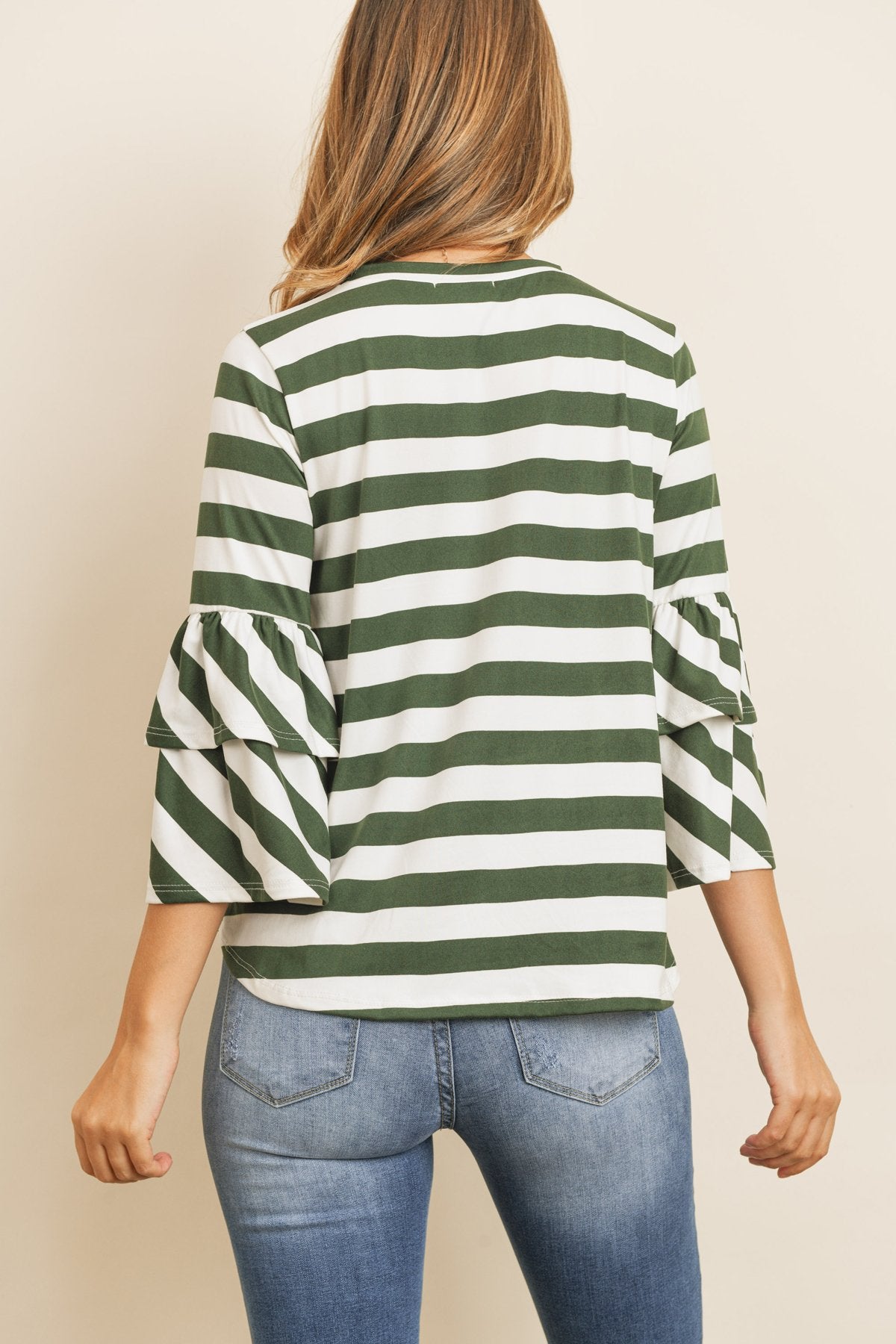 Stripes Ruffle Sleeve Tunic