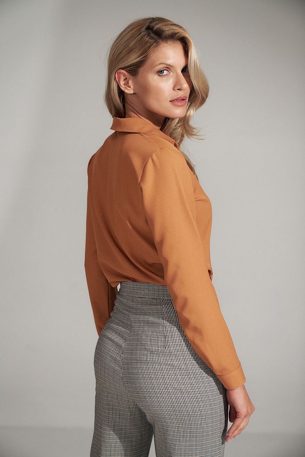 Brown Pleated Collar Blouse