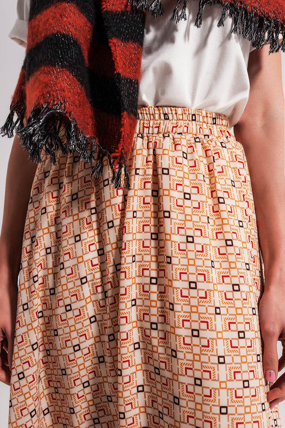 Geo Print Midi Skirt