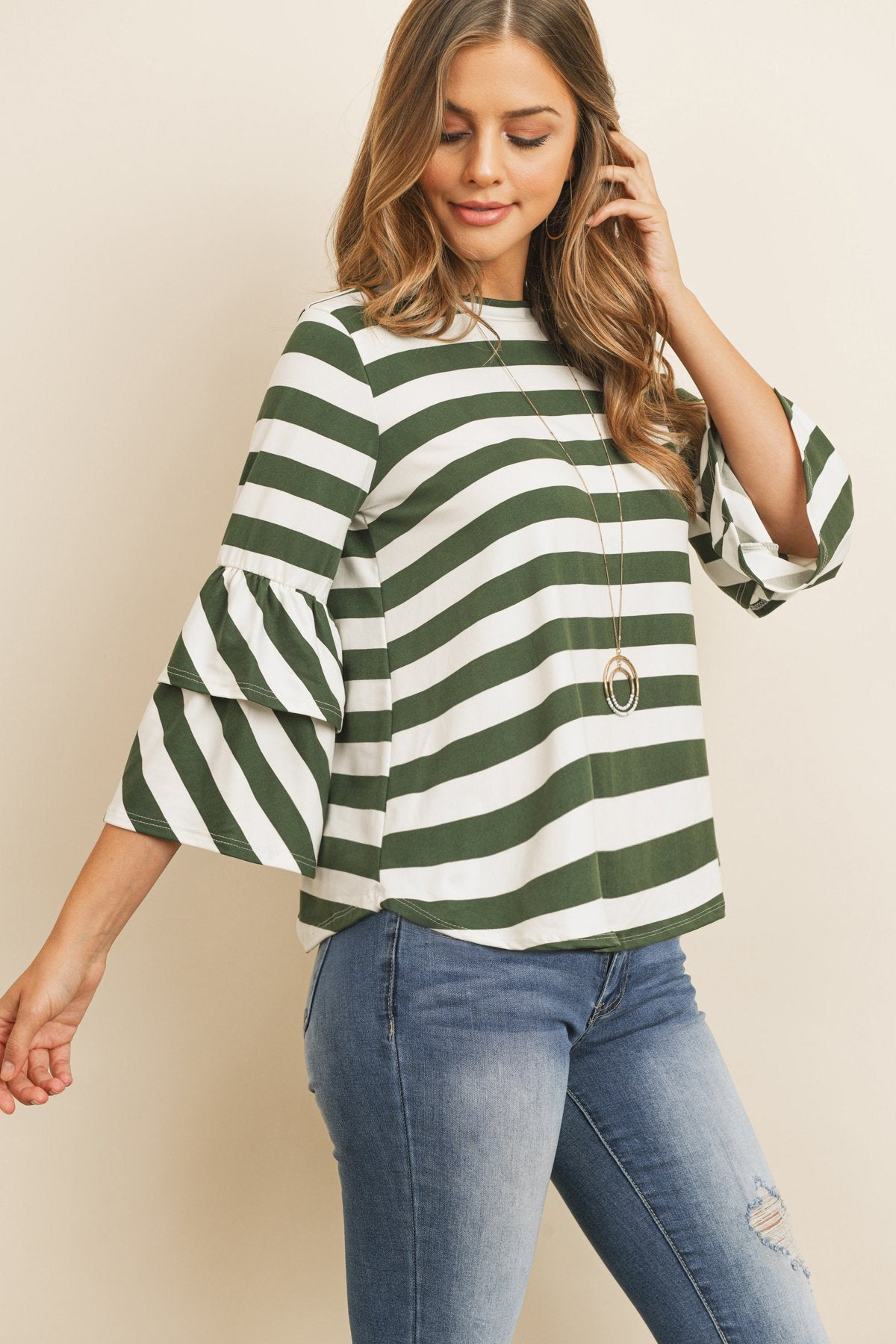 Stripes Ruffle Sleeve Tunic