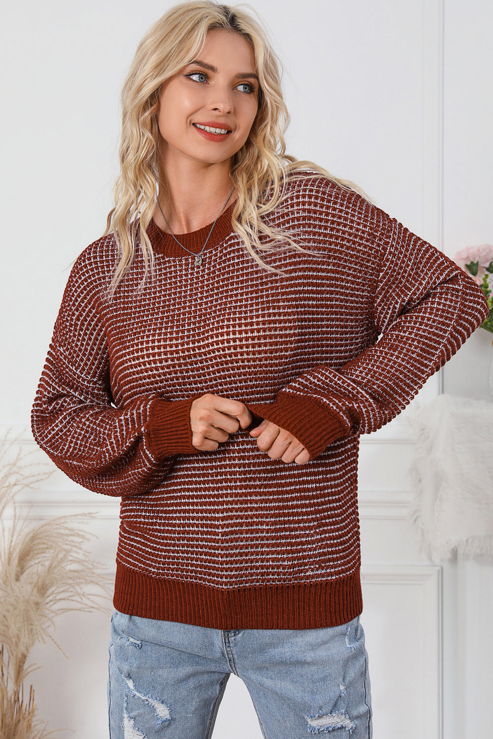 Marley Heathered Knit Drop Shoulder Puff Sleeve Sweater