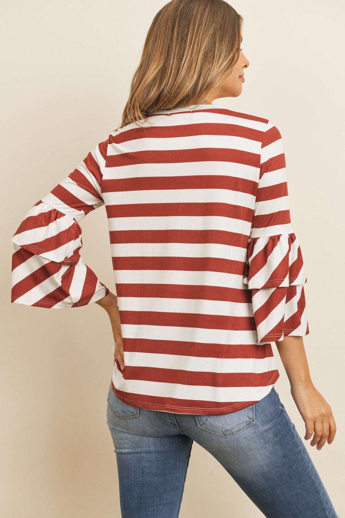 Stripes Ruffle Sleeve Tunic