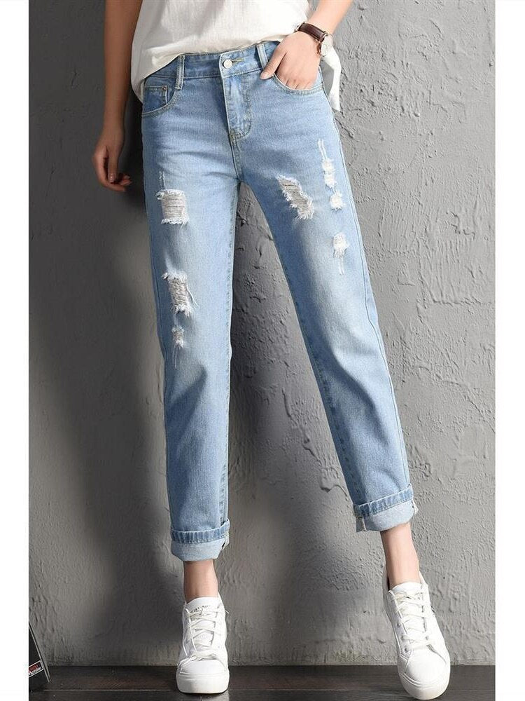 Vintage Distressed Mid-Waist Harem Jeans