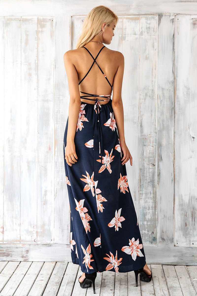 Boho Deep V-Neck Floral Maxi Dress