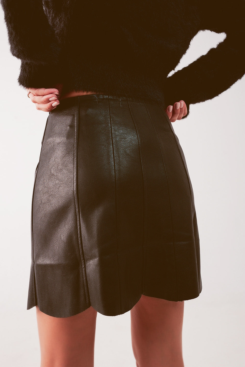 Black Faux Leather Button-Through Mini Skirt