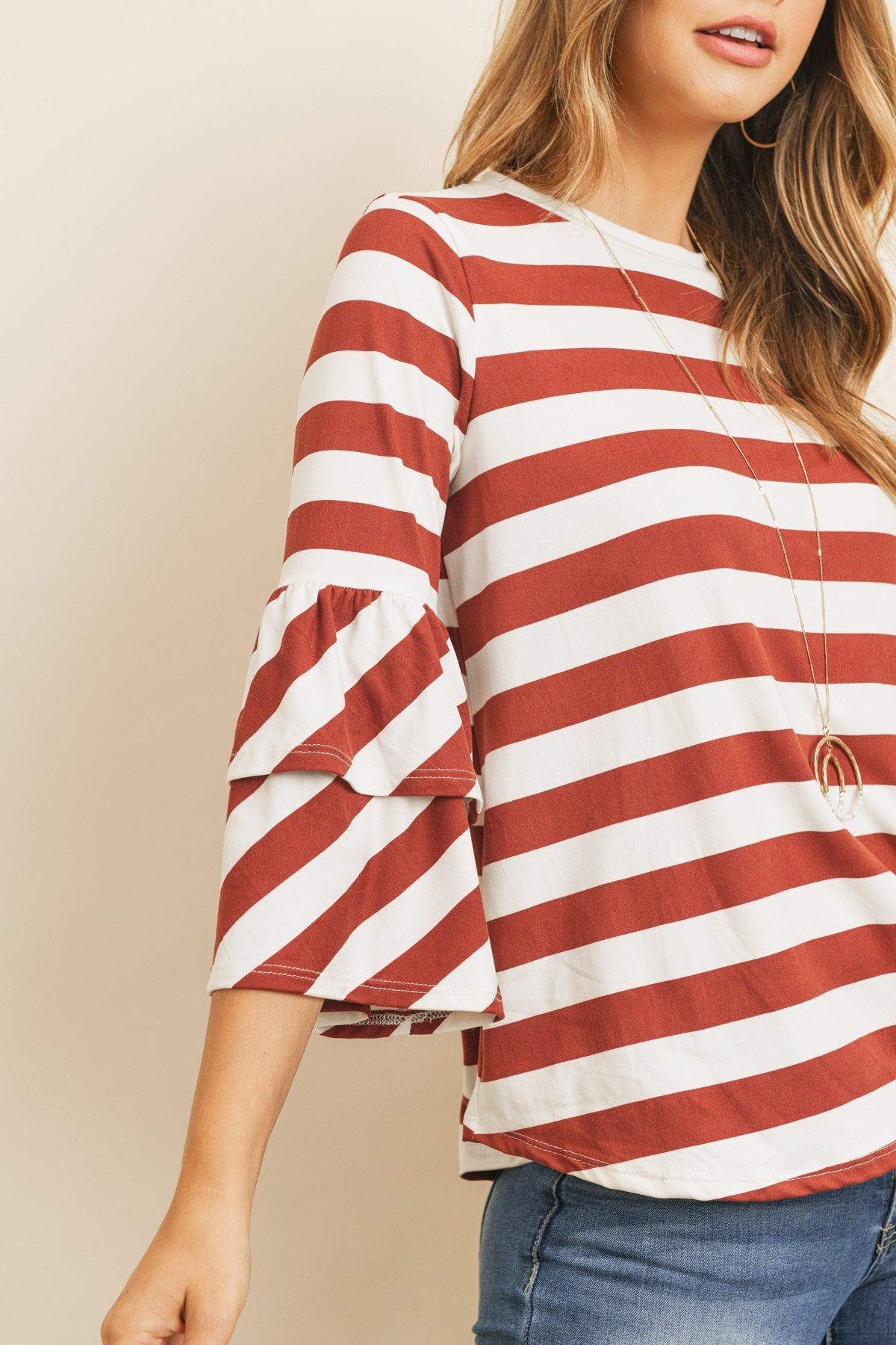 Stripes Ruffle Sleeve Tunic