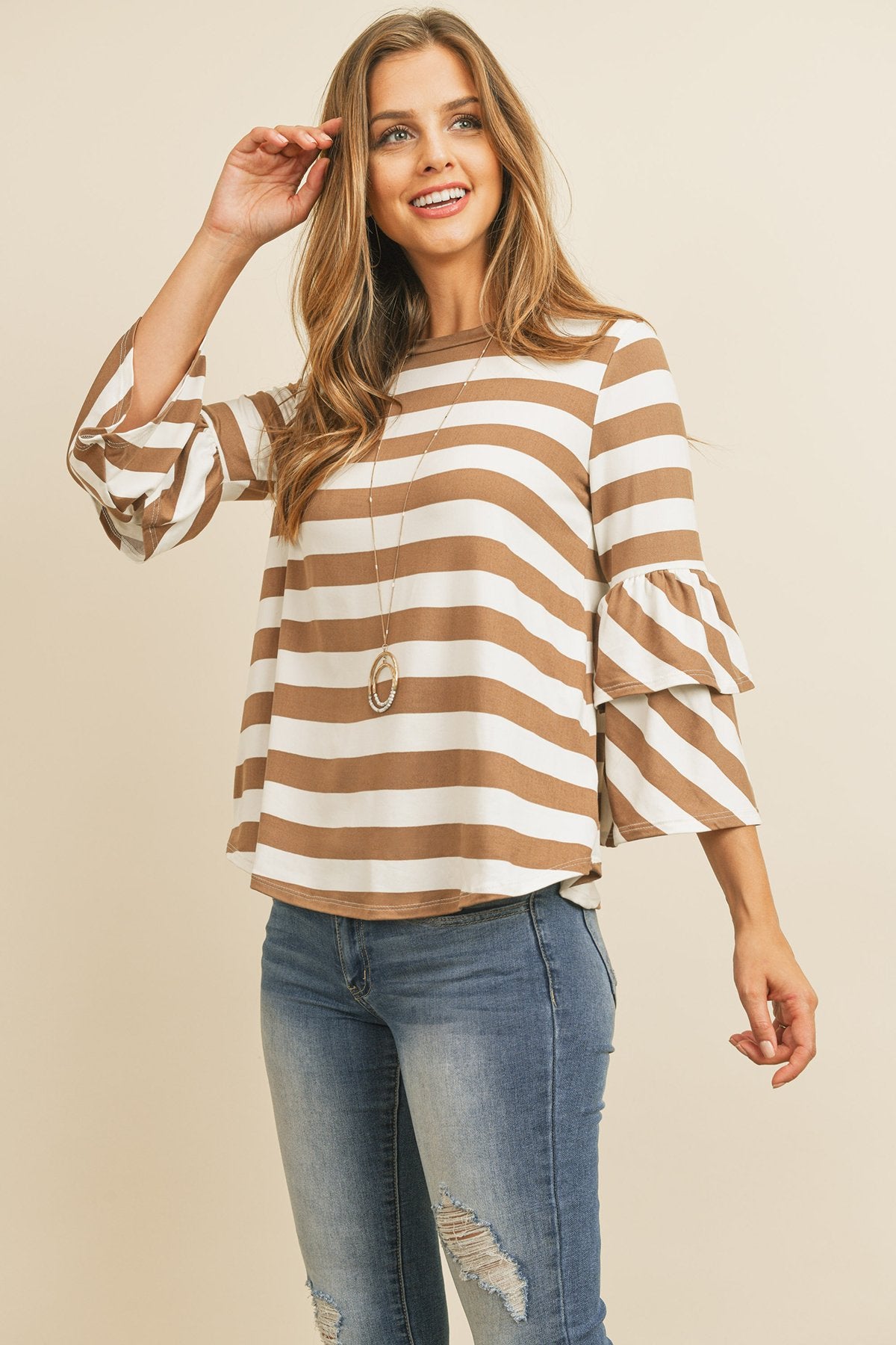 Stripes Ruffle Sleeve Tunic