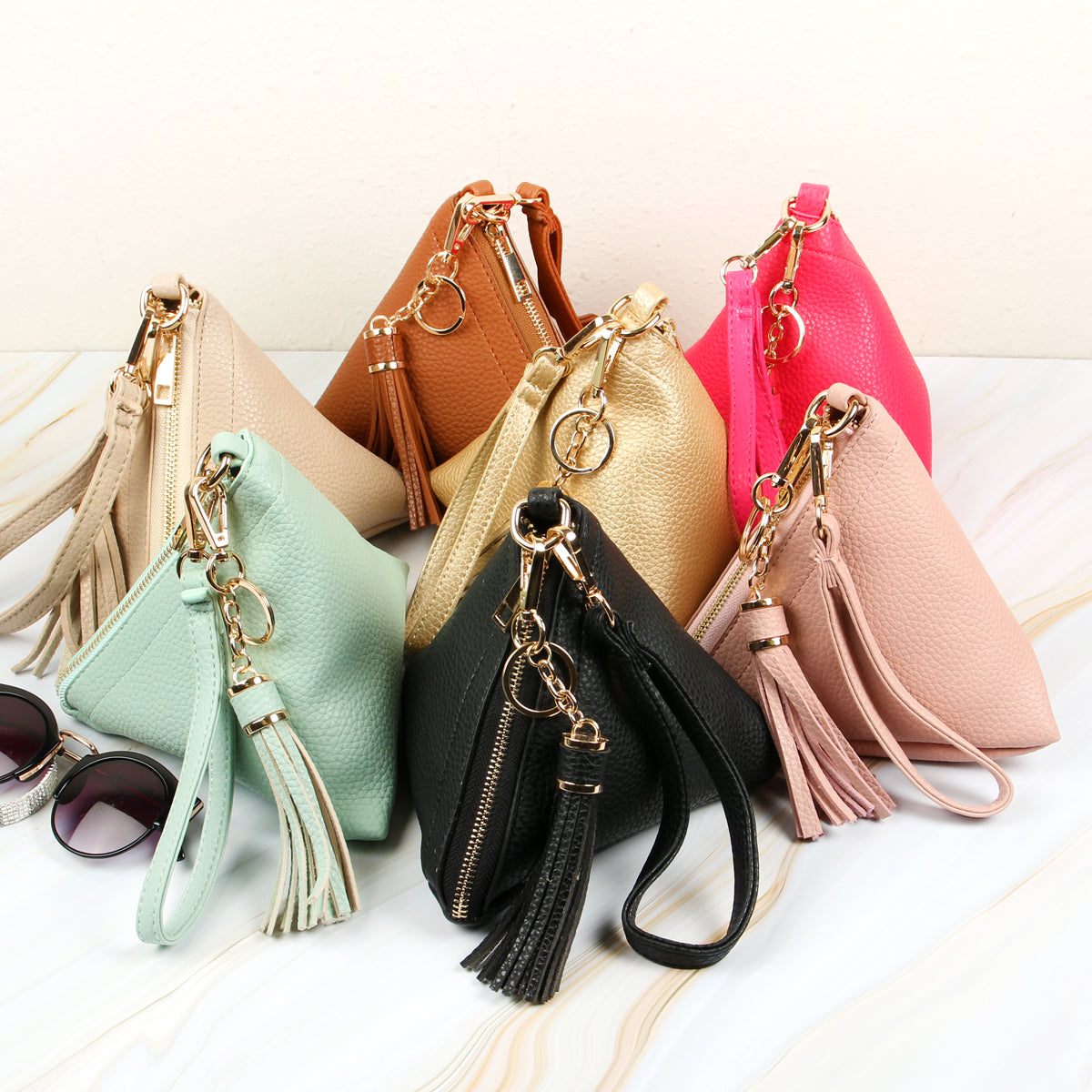 Pyramid Tassel Wristlet Bag