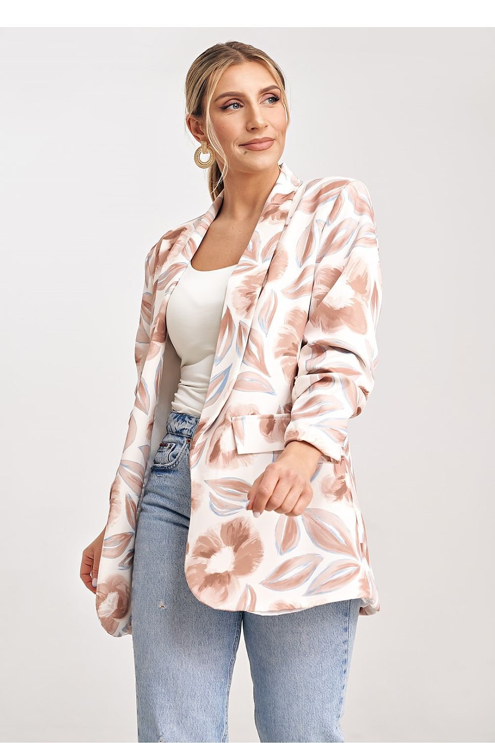 Blush Bloom Pleated Sleeve Blazer