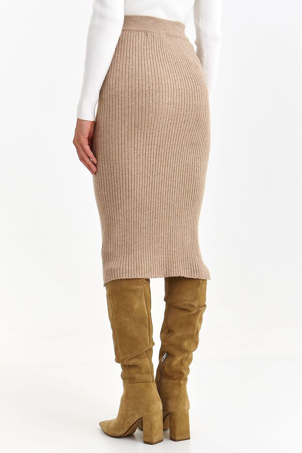 Ribbed Knit Pencil Skirt – Beige