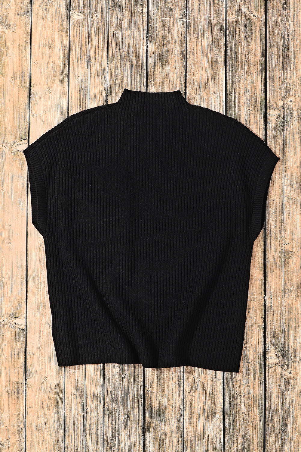 Ribbed Knit Short Sleeve Sweater with Patch Pocket