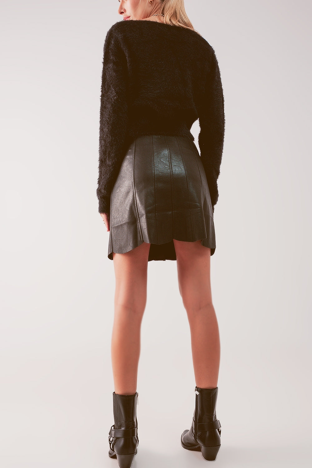 Black Faux Leather Button-Through Mini Skirt