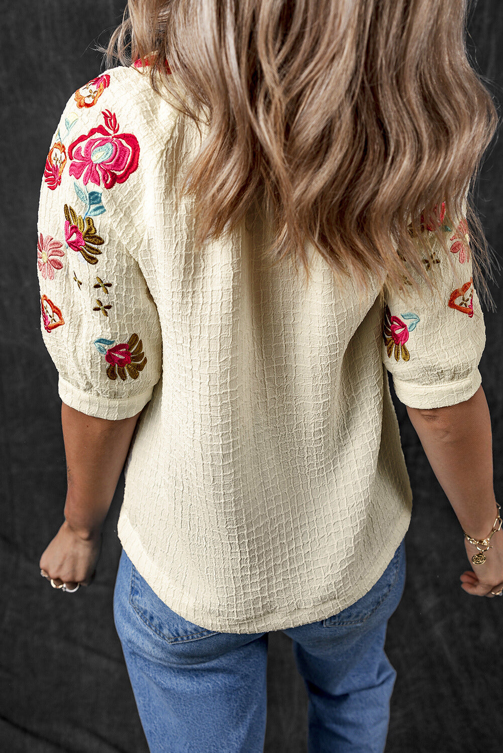 August Bloom Embroidered Blouse – Puff Sleeve Elegance