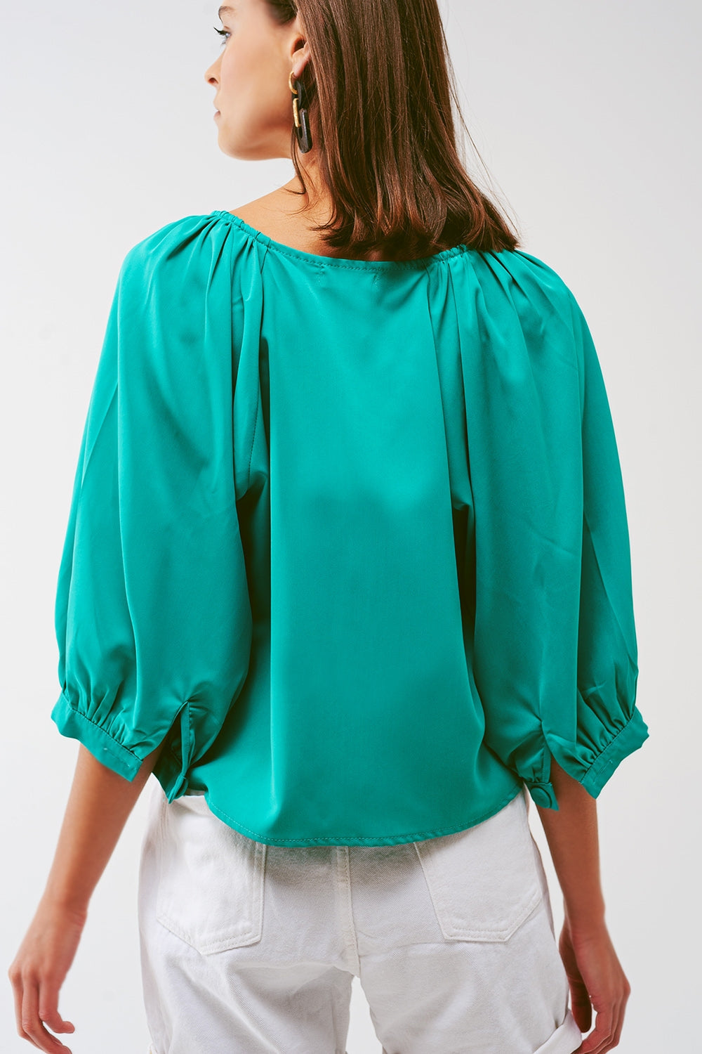 Green Cropped Button-Through Shirt