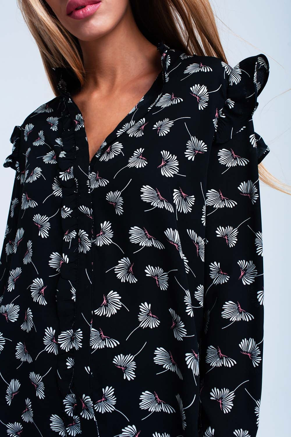 Black Floral Long Sleeve Shirt