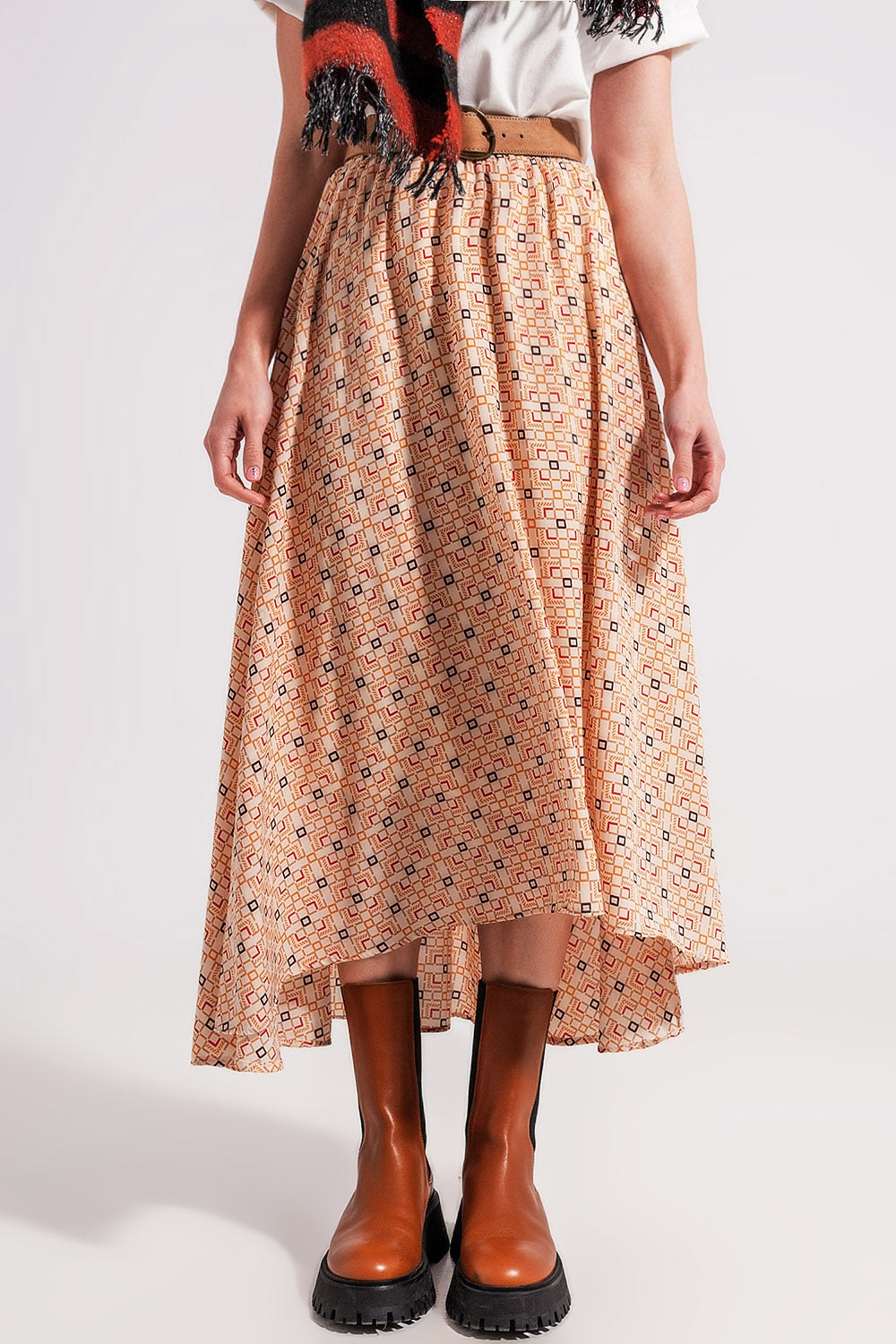 Geo Print Midi Skirt