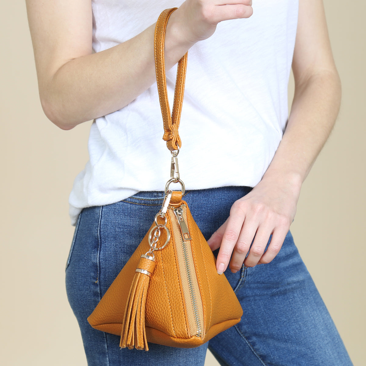 Pyramid Tassel Wristlet Bag