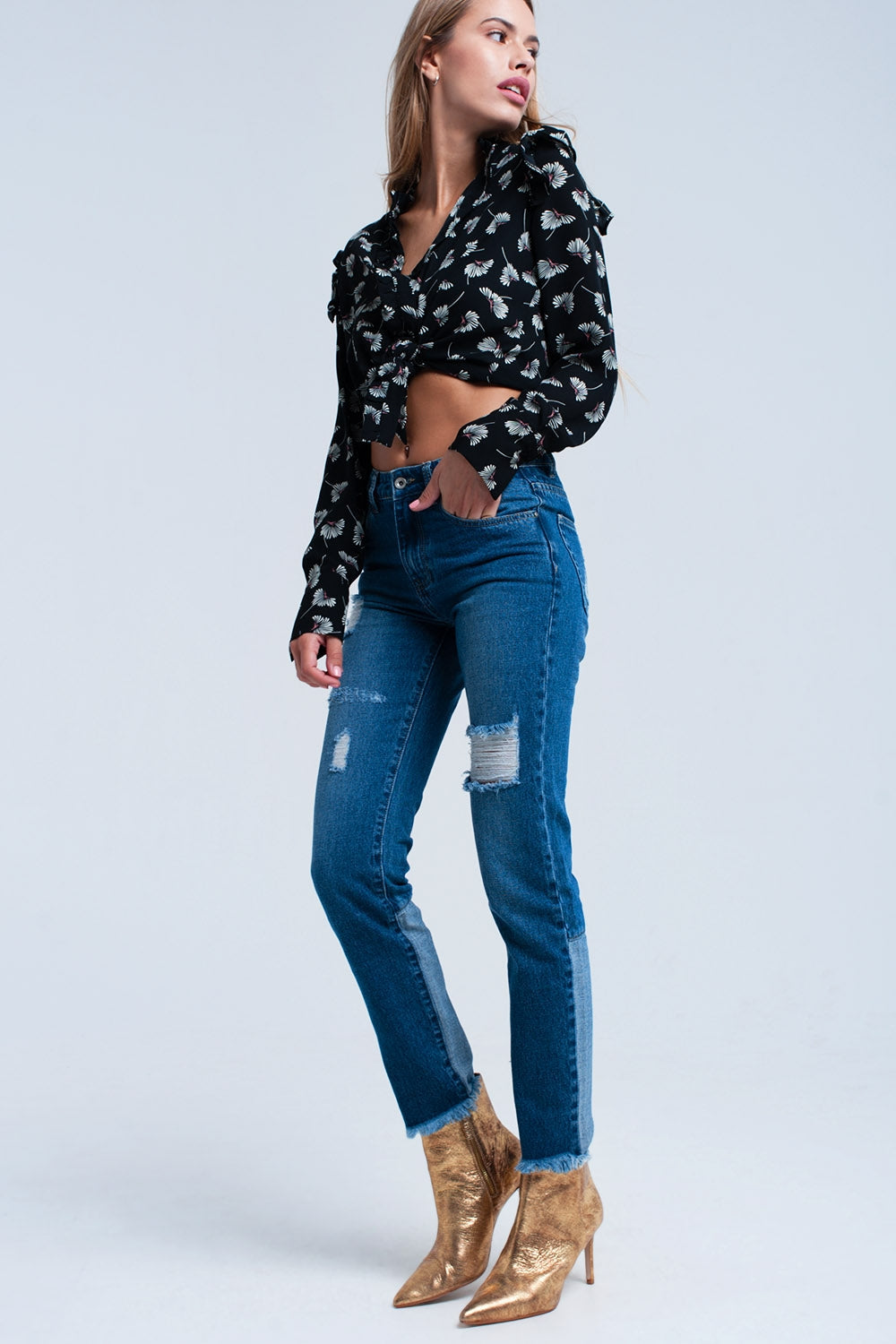 Black Floral Long Sleeve Shirt