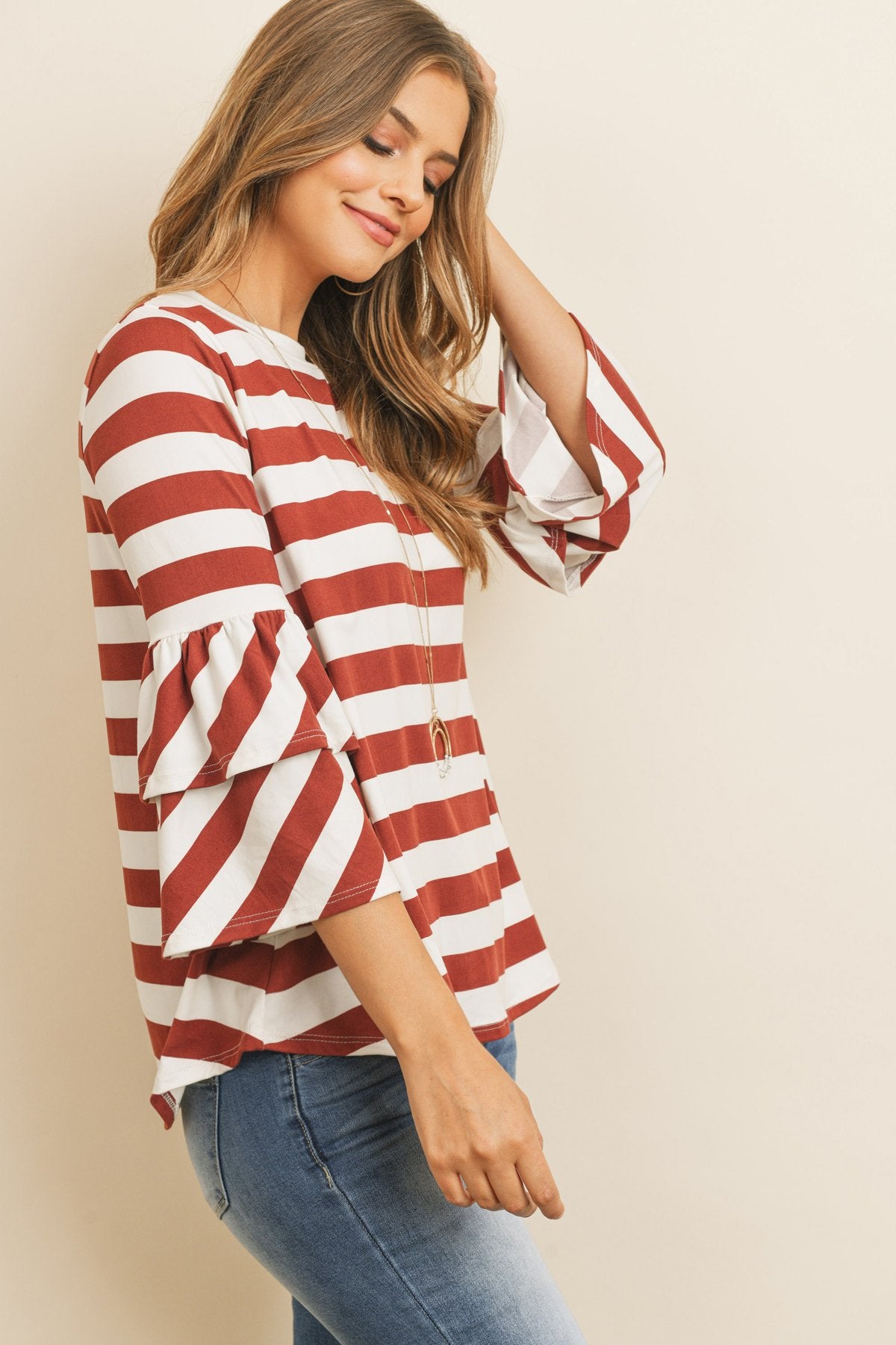 Stripes Ruffle Sleeve Tunic