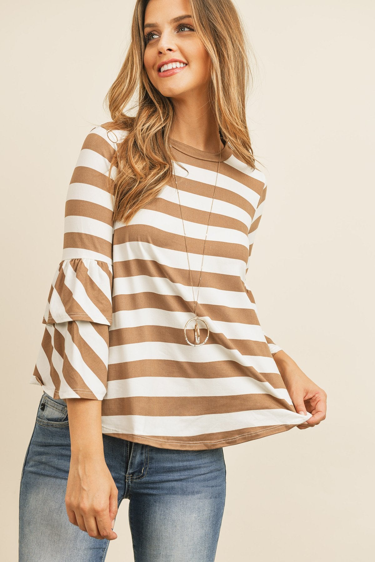 Stripes Ruffle Sleeve Tunic