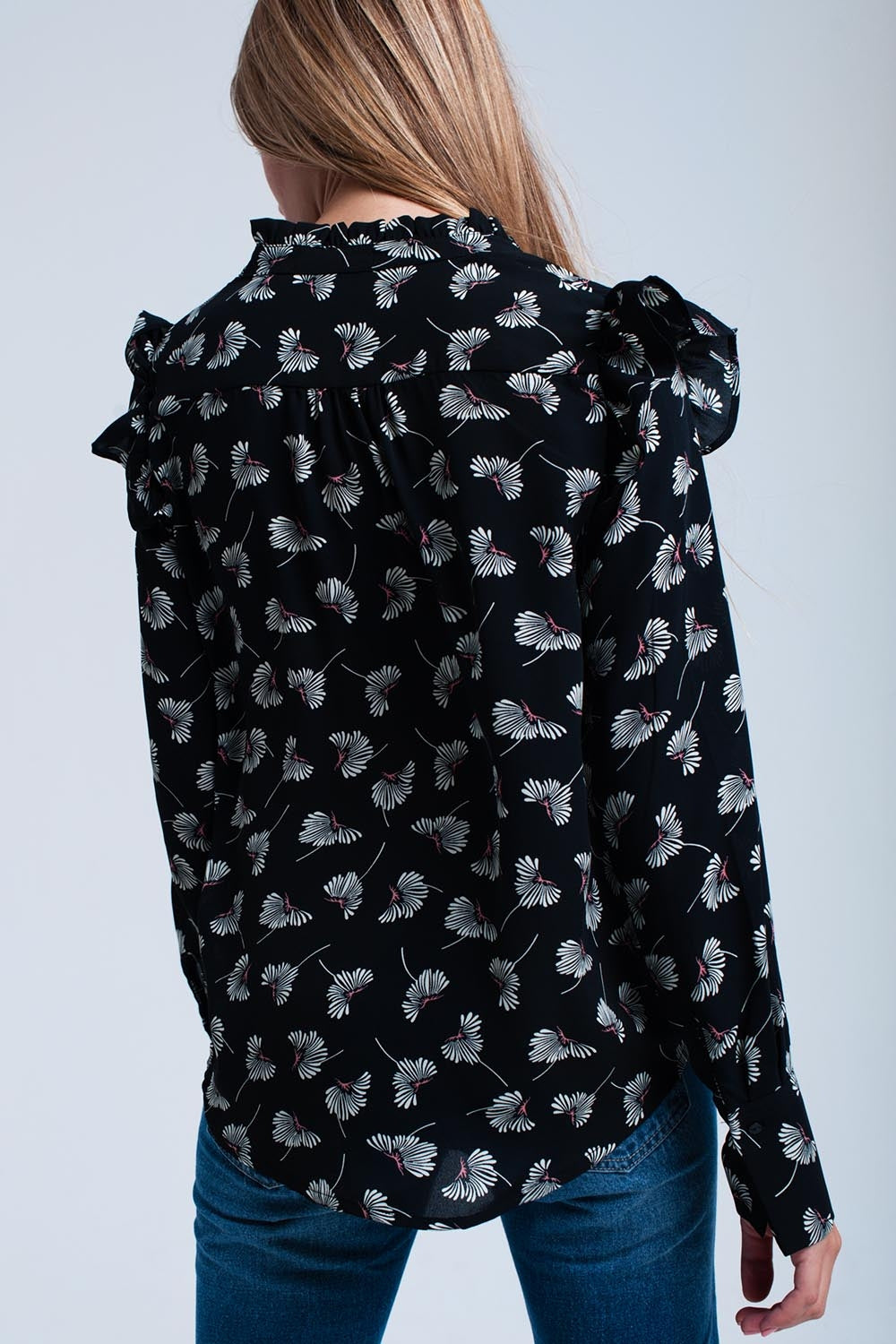 Black Floral Long Sleeve Shirt