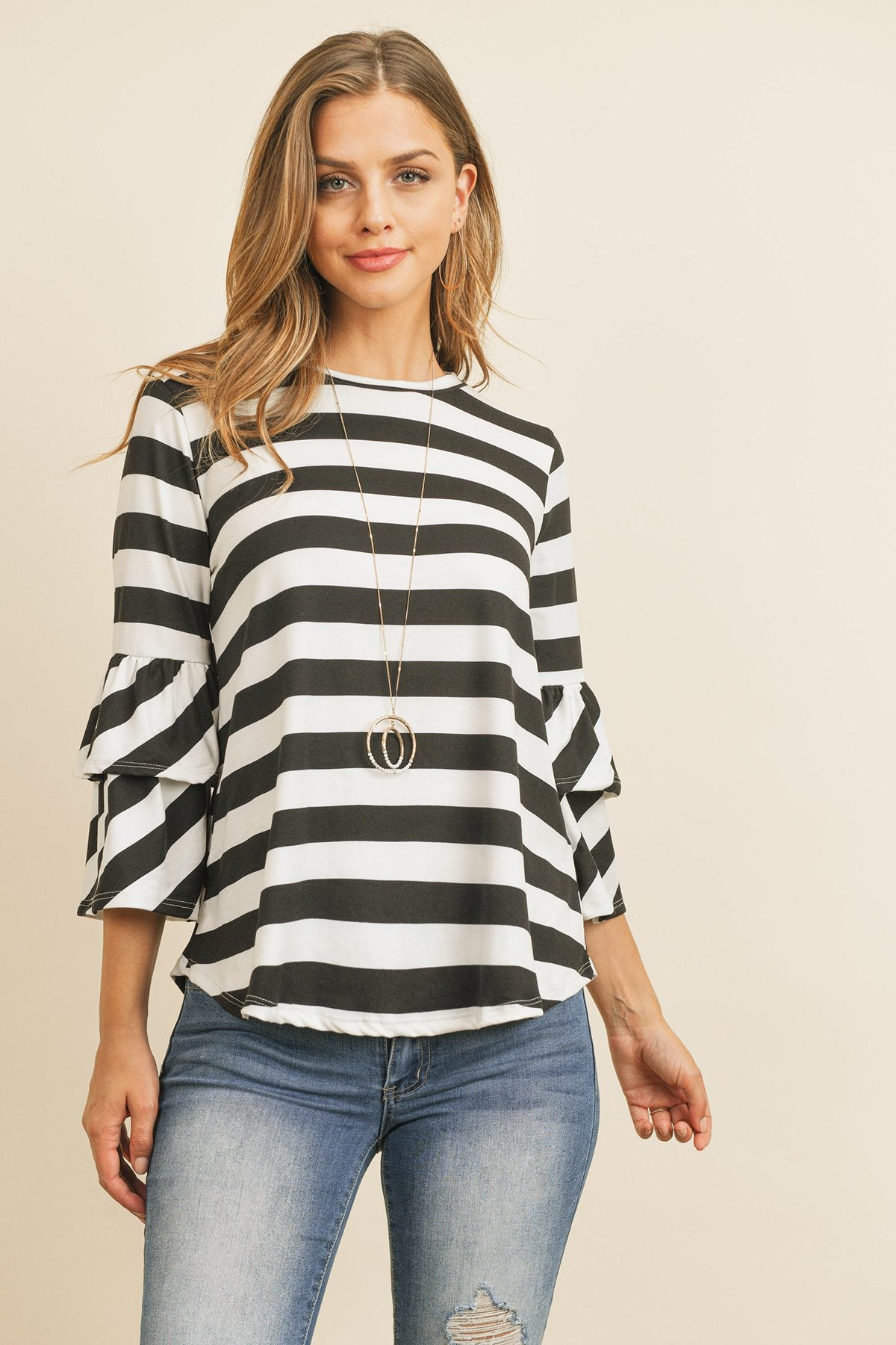 Stripes Ruffle Sleeve Tunic