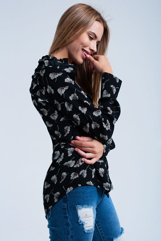 Black Floral Long Sleeve Shirt