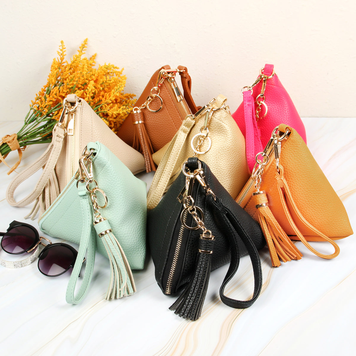 Pyramid Tassel Wristlet Bag