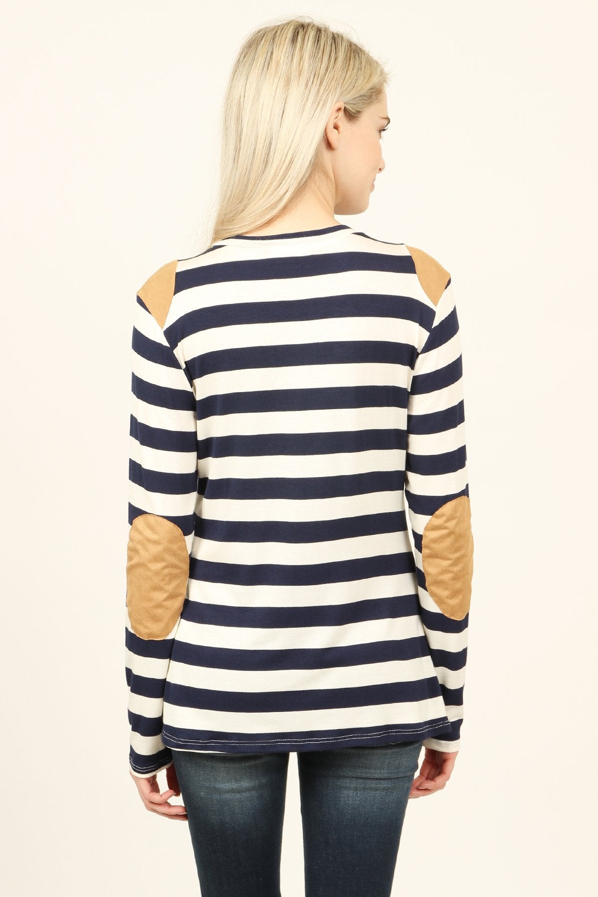 Striped Suede Patch Long Sleeve Top