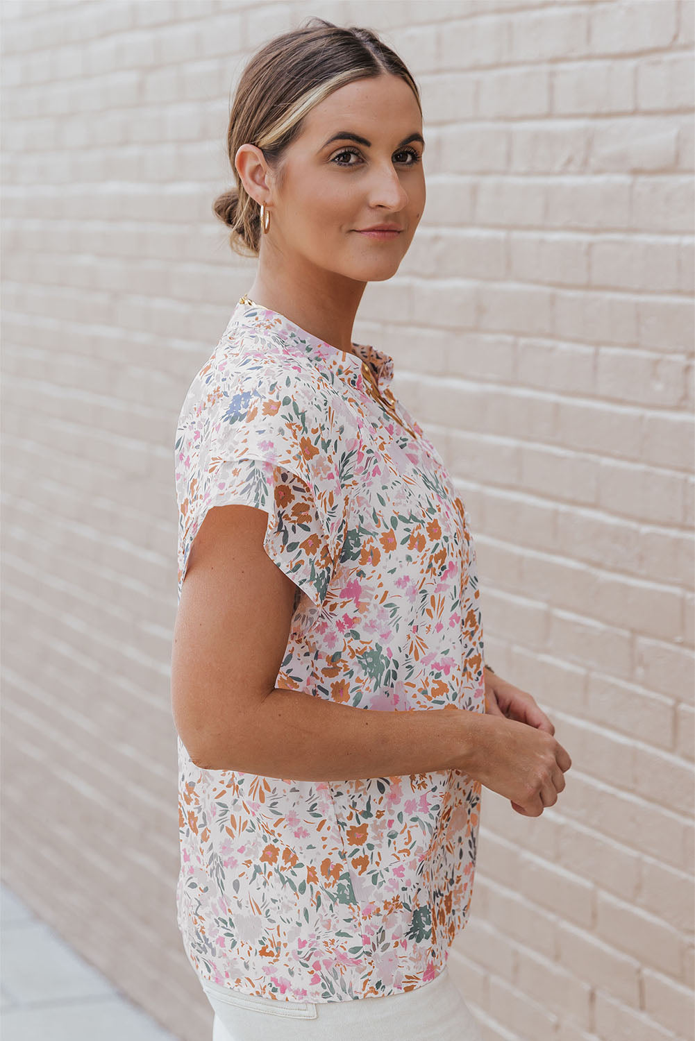 Lilian Floral Mandarin Collar Top