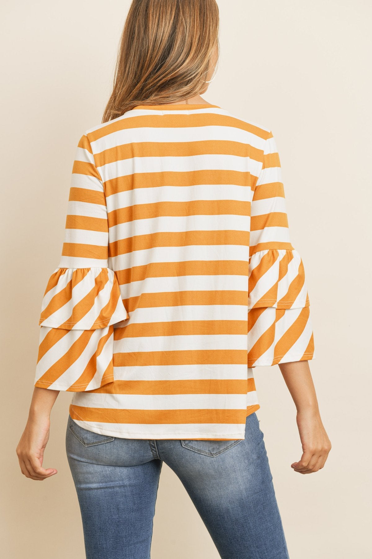 Stripes Ruffle Sleeve Tunic