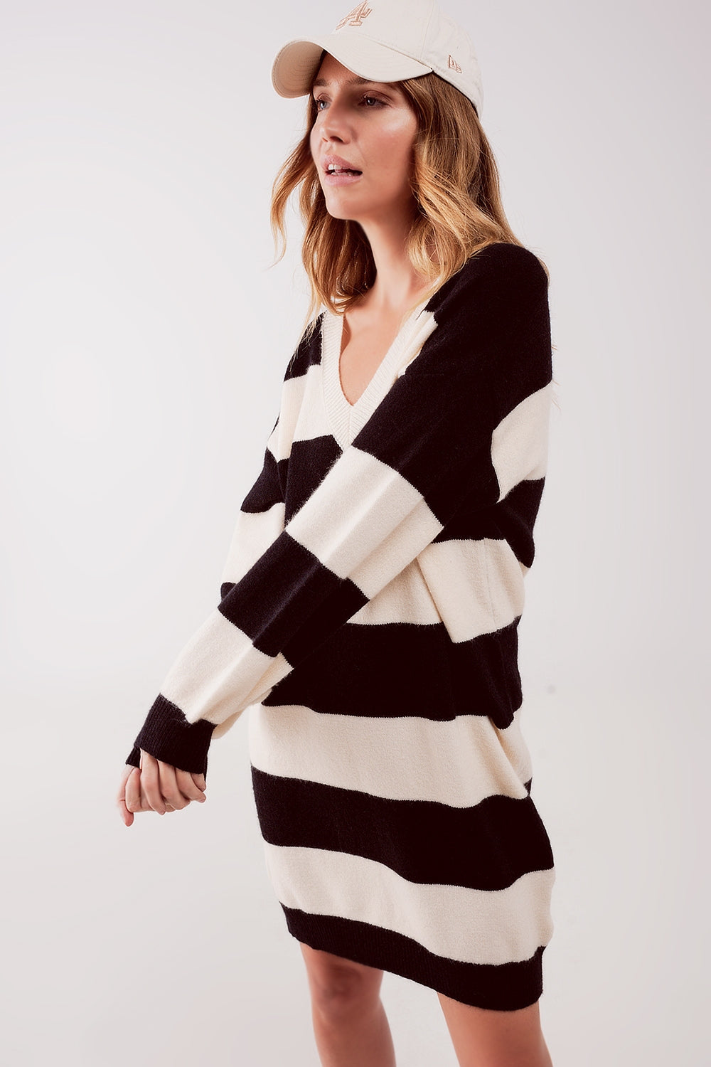 Stripe Jumper Dress in Black and White - One Size