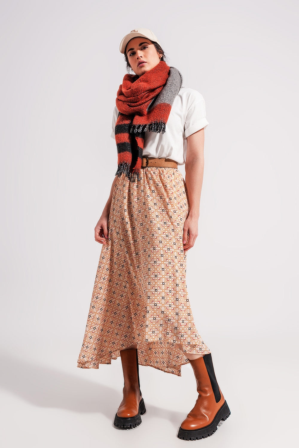 Geo Print Midi Skirt