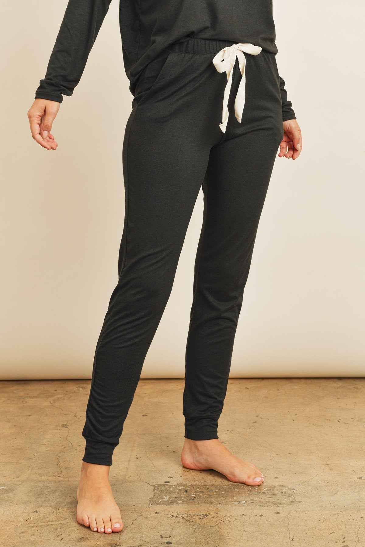 Solid Brushed Long Sleeve Top and Jogger Set