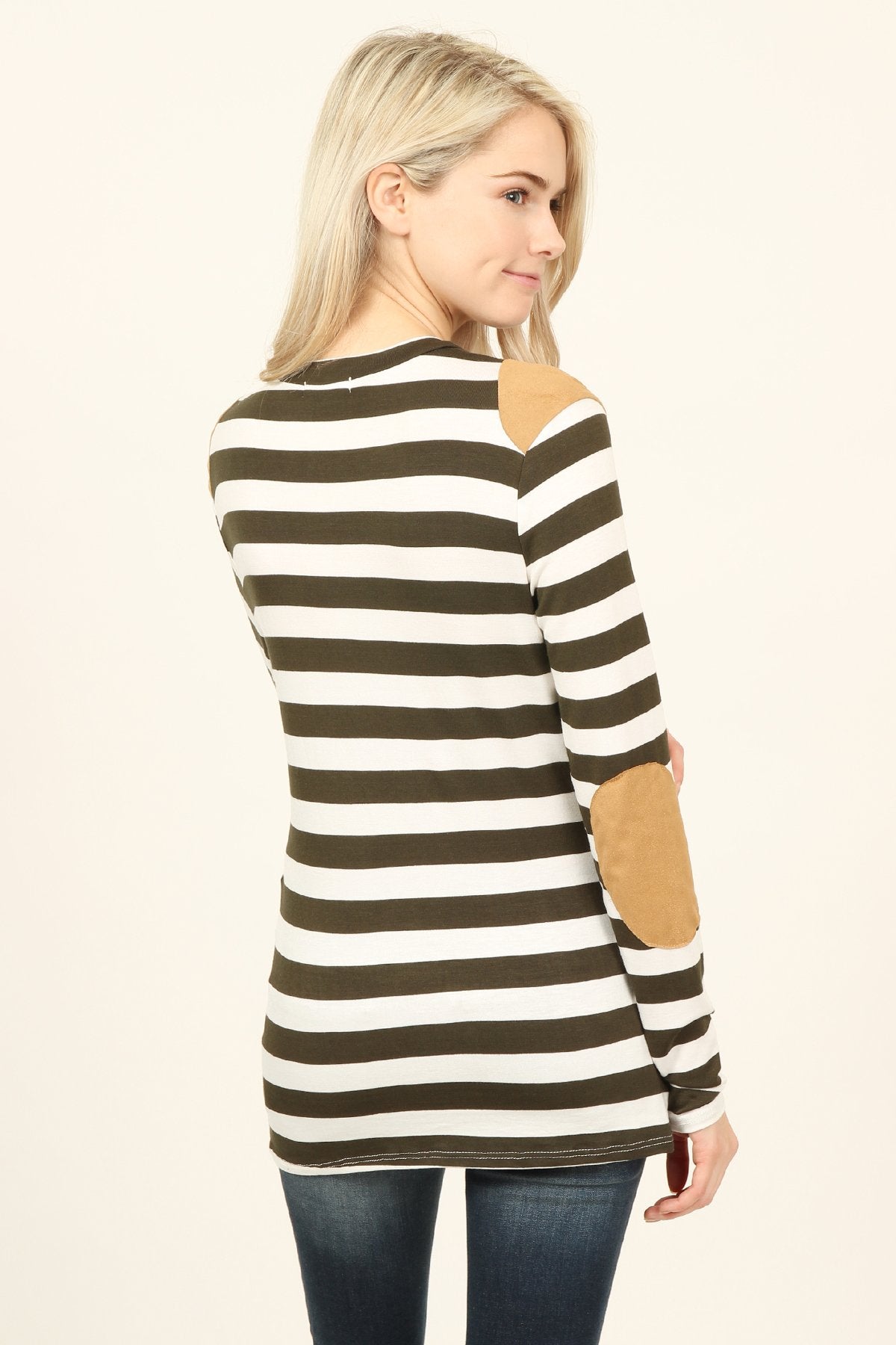 Striped Suede Patch Long Sleeve Top