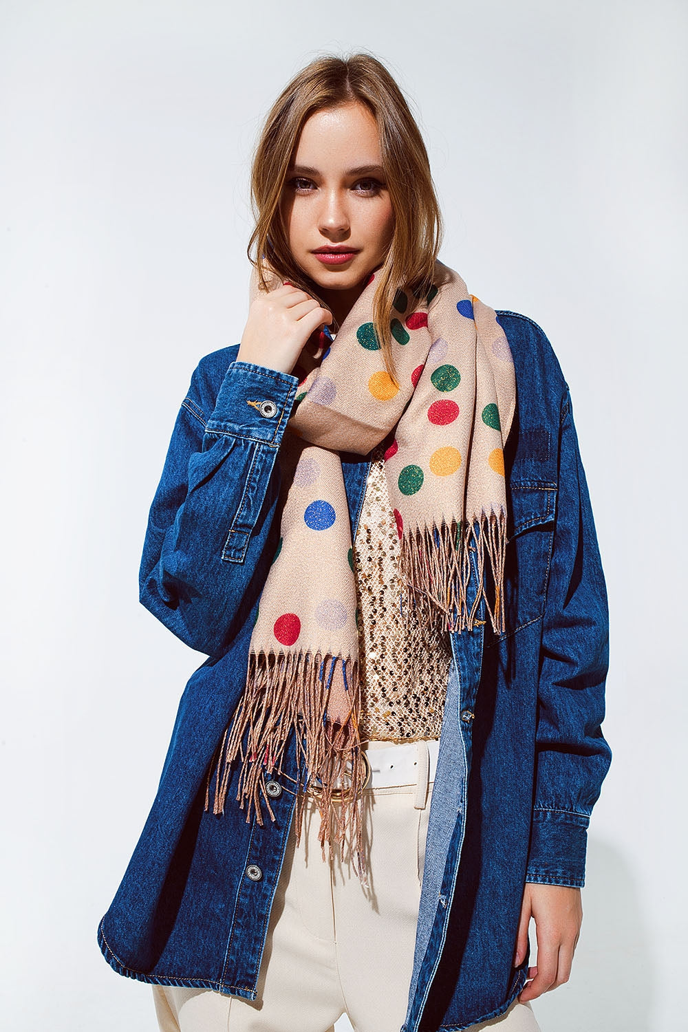 Playful Polka Dot Soft Knit Scarf