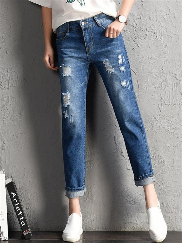 Vintage Distressed Mid-Waist Harem Jeans