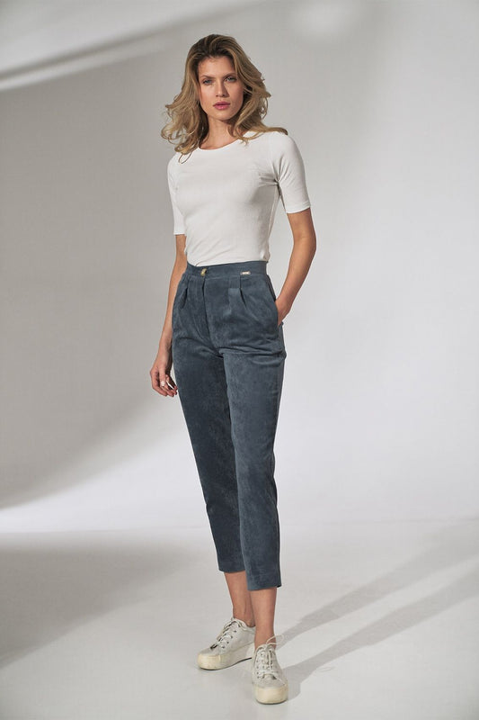 Pleated Blue Corduroy Trousers