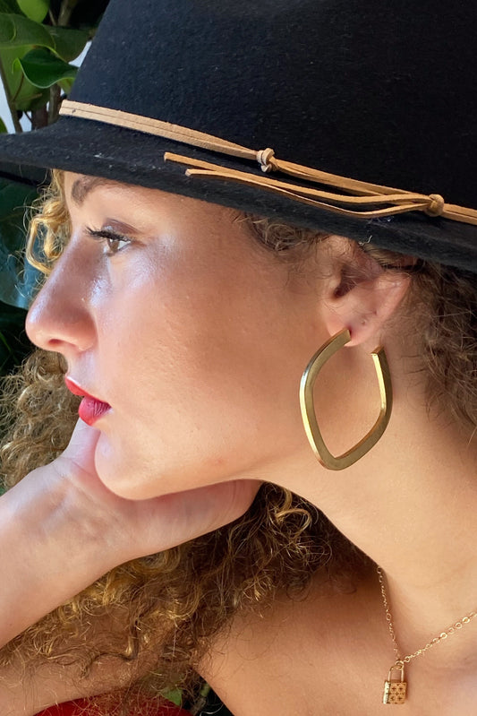 Luxe Satin Gold Square Hoop Earrings