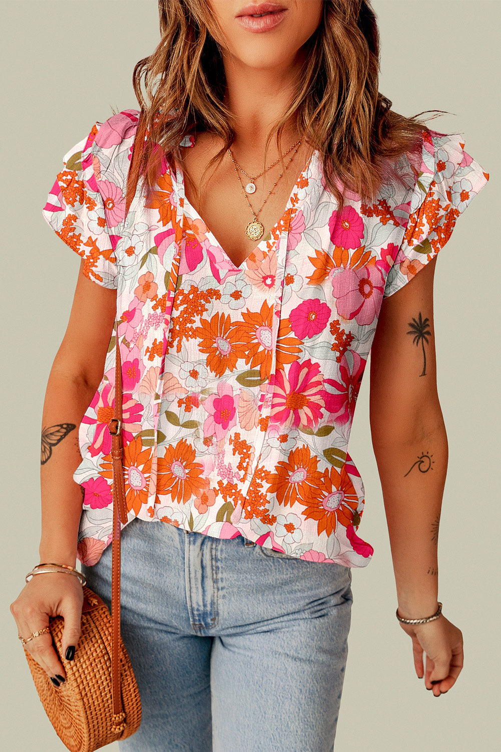 Blossom Breeze Ruffle Sleeve Floral Blouse