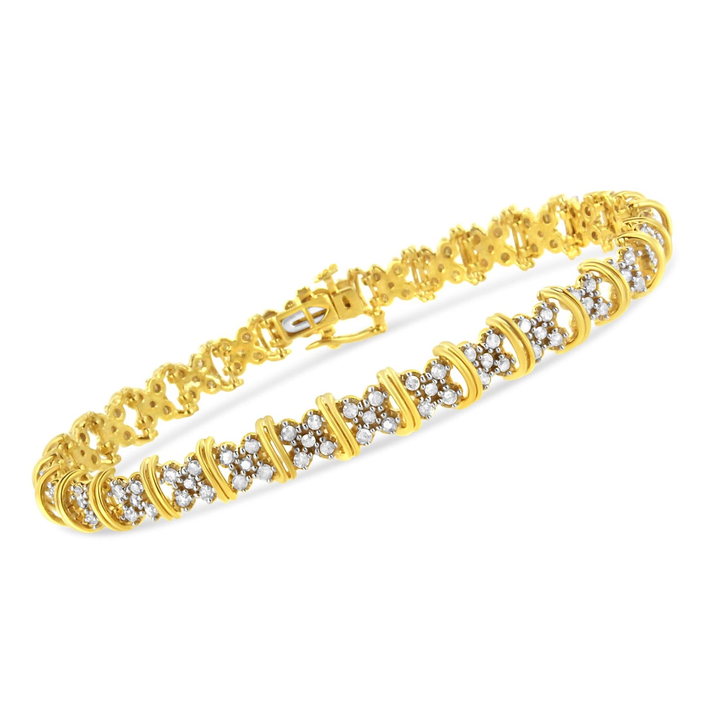 10K Yellow Gold Plated Diamond Cluster Bracelet