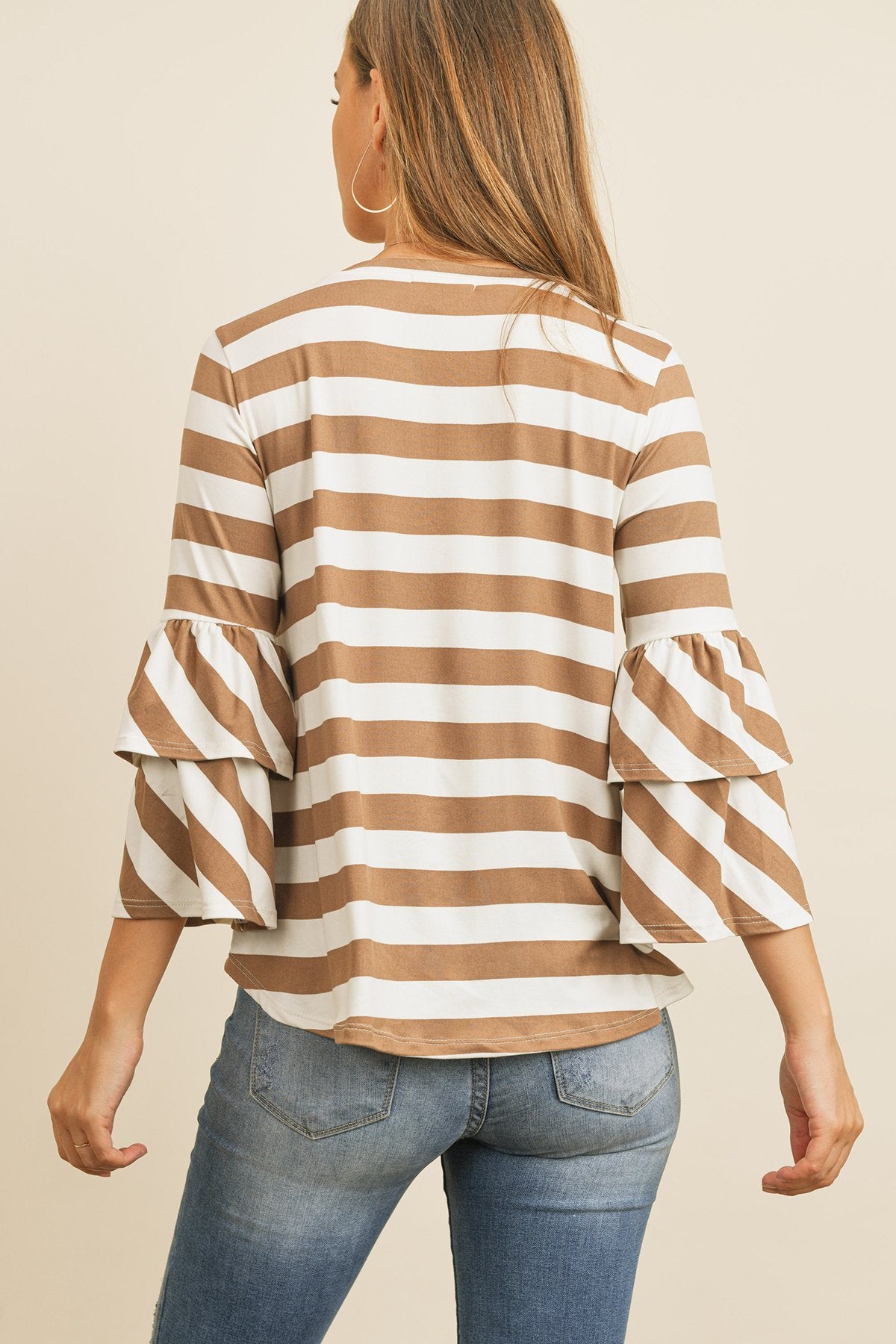 Stripes Ruffle Sleeve Tunic