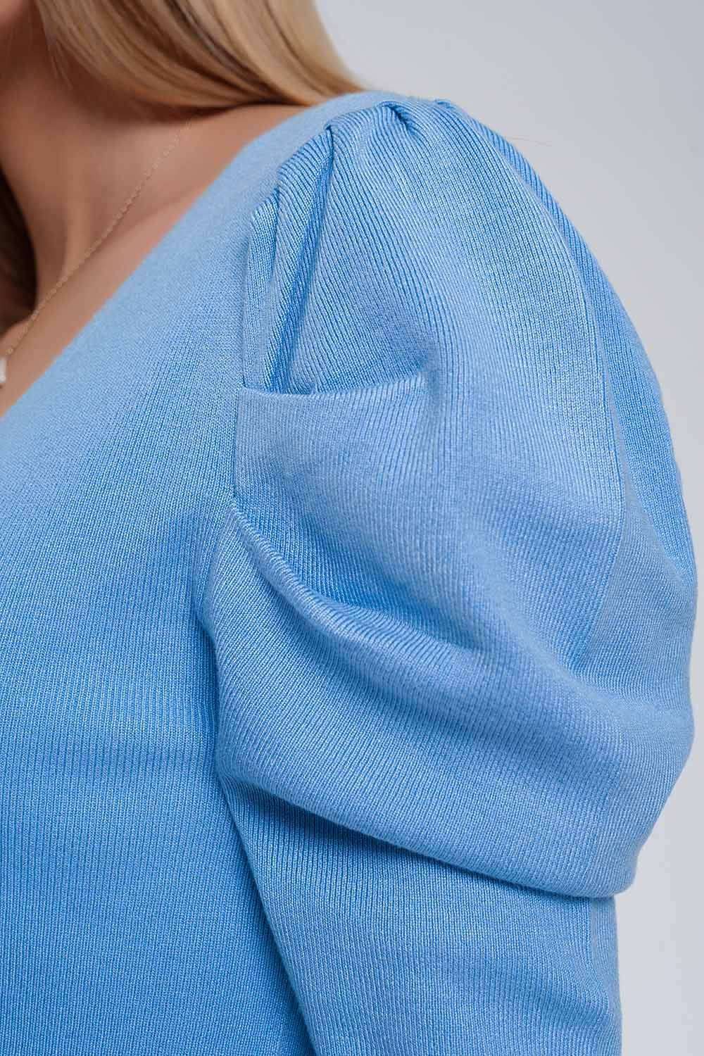 Puff Sleeve Crop Sweater – Sky Blue